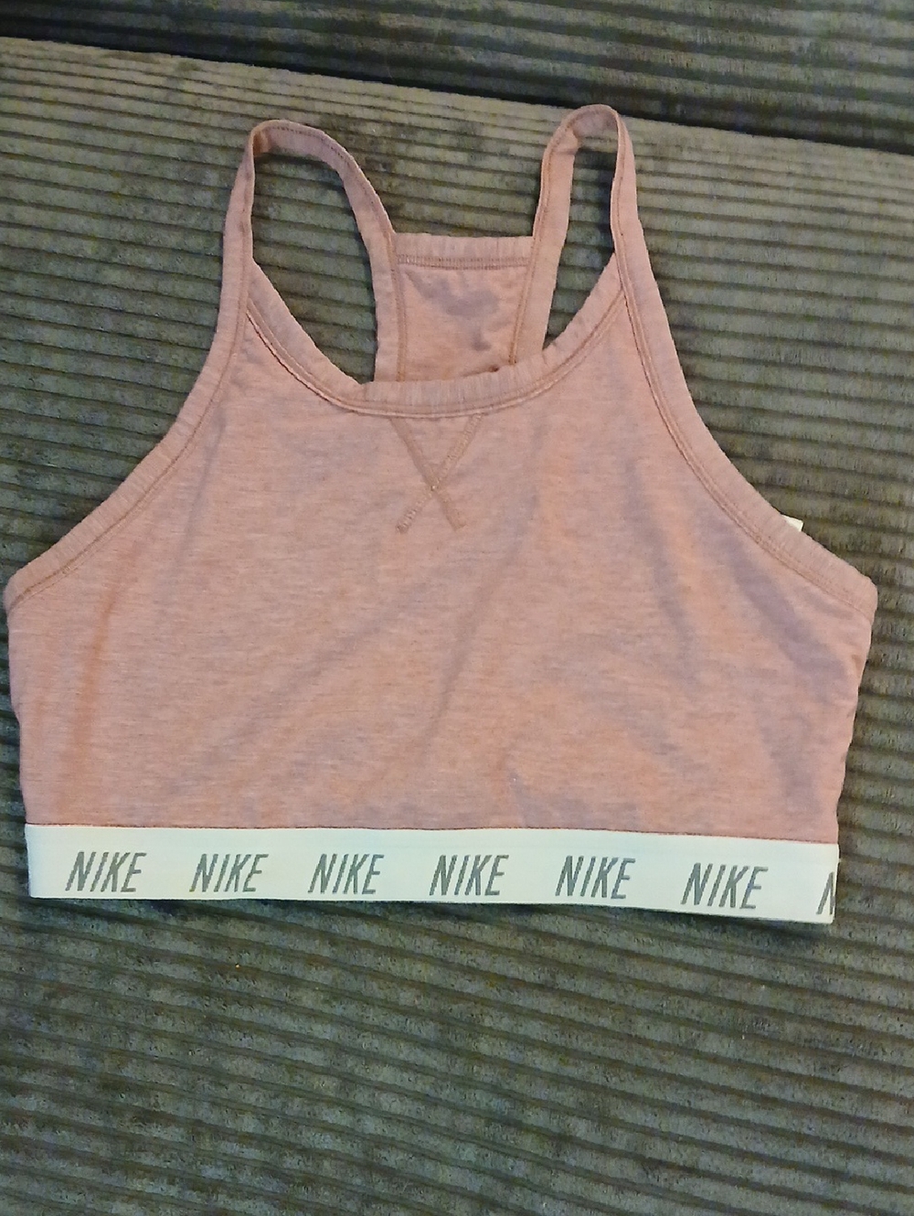 Nike Pink Racerback Sports Bra with White Logo Band